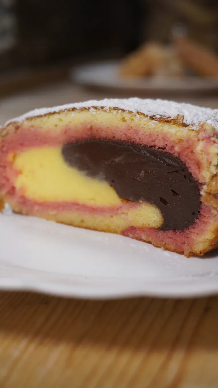 Una fetta di dolce della casa, nel piatto